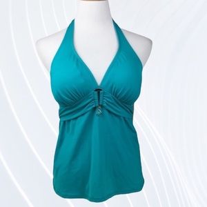 2Bamboo Teal Halter Tankini Swimsuit Top with a cute Stone Embellishment